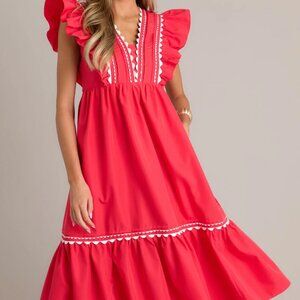 RED DRESS BOUTIQUE: Wishful Thinking Red Flutter Sleeve Midi Dress